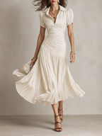 Adriana - Vestito midi in raso a righe retrò