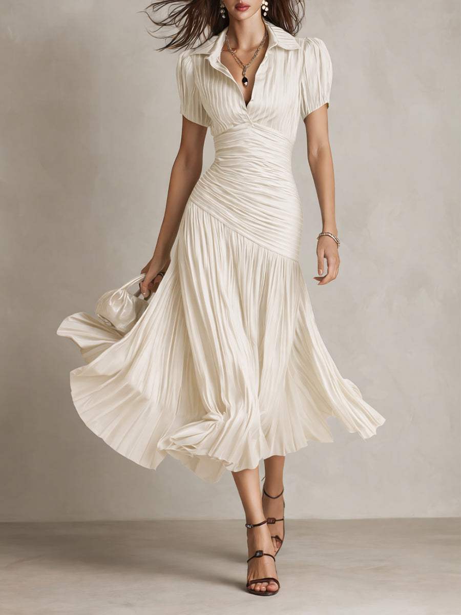 Adriana - Vestito midi in raso a righe retrò