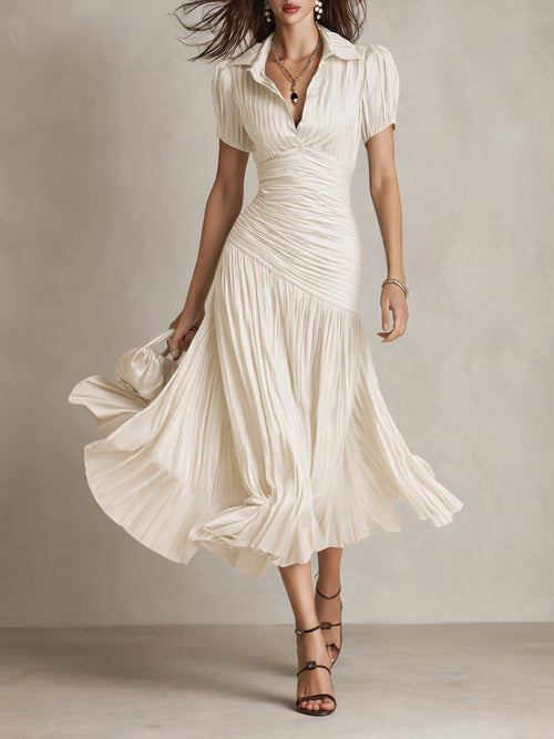 Adriana - Vestito midi in raso a righe retrò