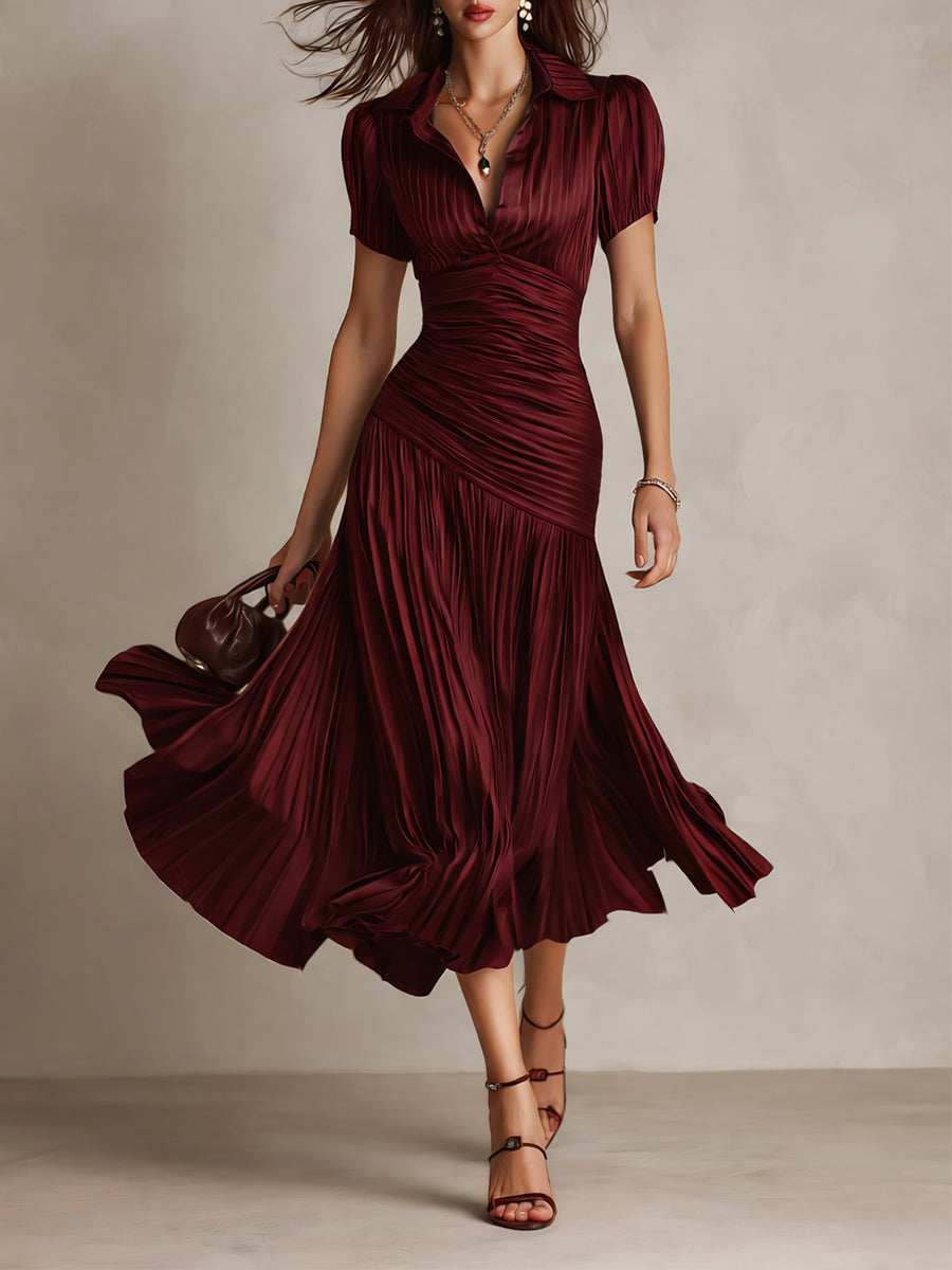 Adriana - Vestito midi in raso a righe retrò