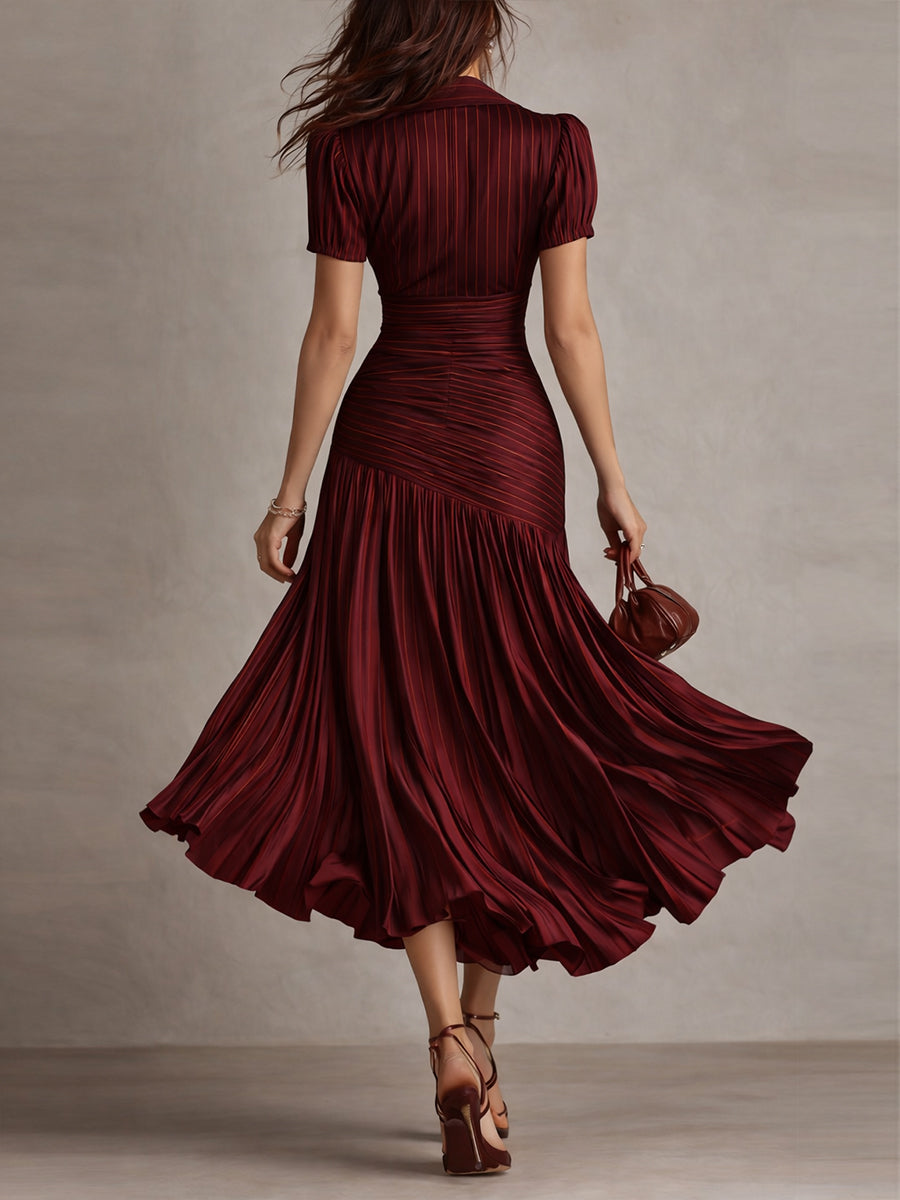 Adriana - Vestito midi in raso a righe retrò
