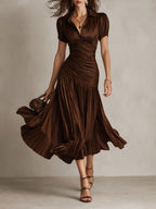 Adriana - Vestito midi in raso a righe retrò