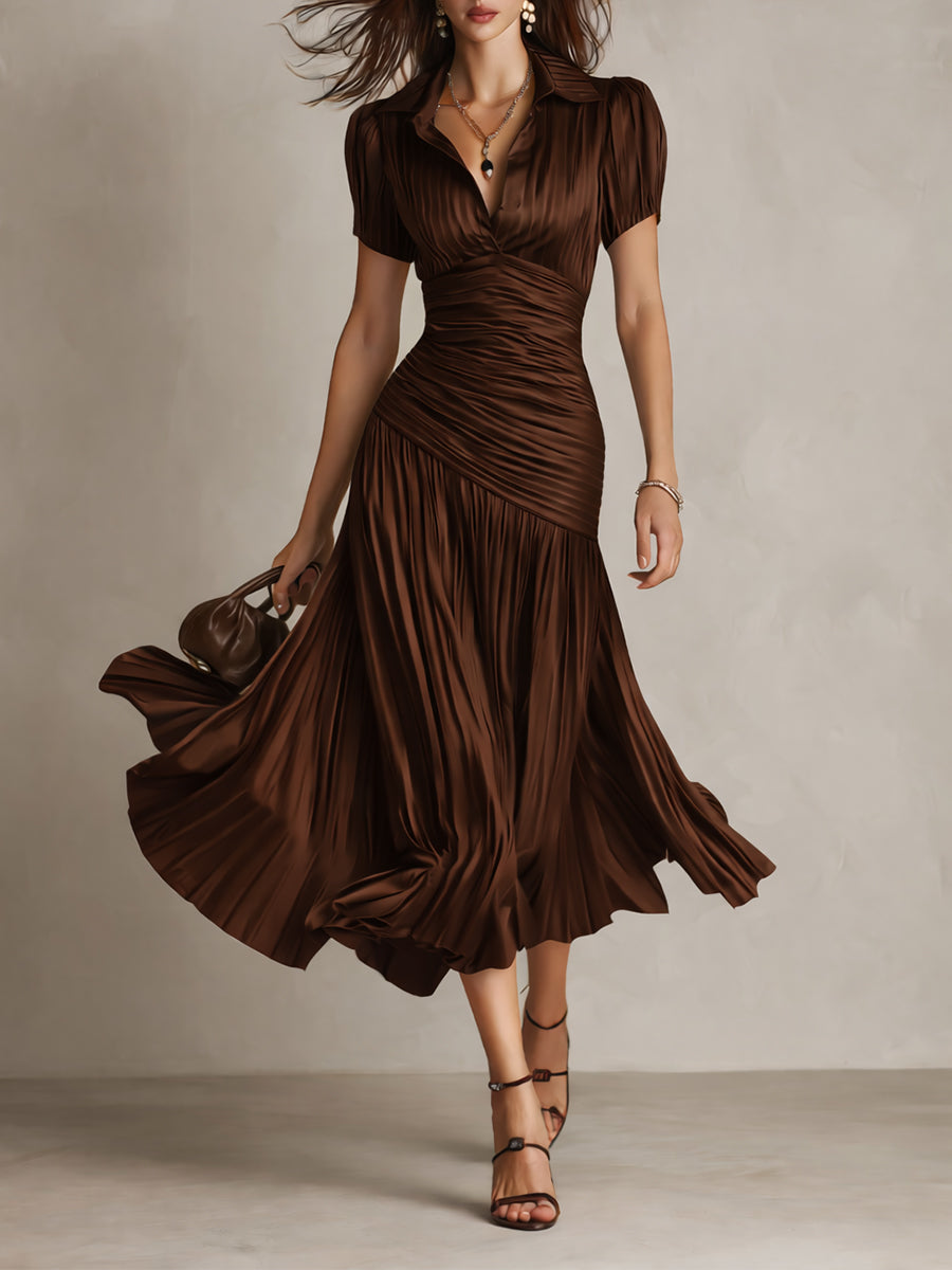 Adriana - Vestito midi in raso a righe retrò