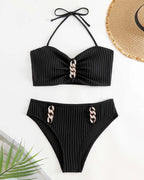 Costume da bagno all'americana a righe tinta unita