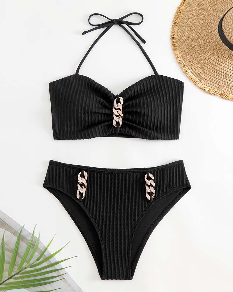 Costume da bagno all'americana a righe tinta unita