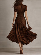 Adriana - Vestito midi in raso a righe retrò
