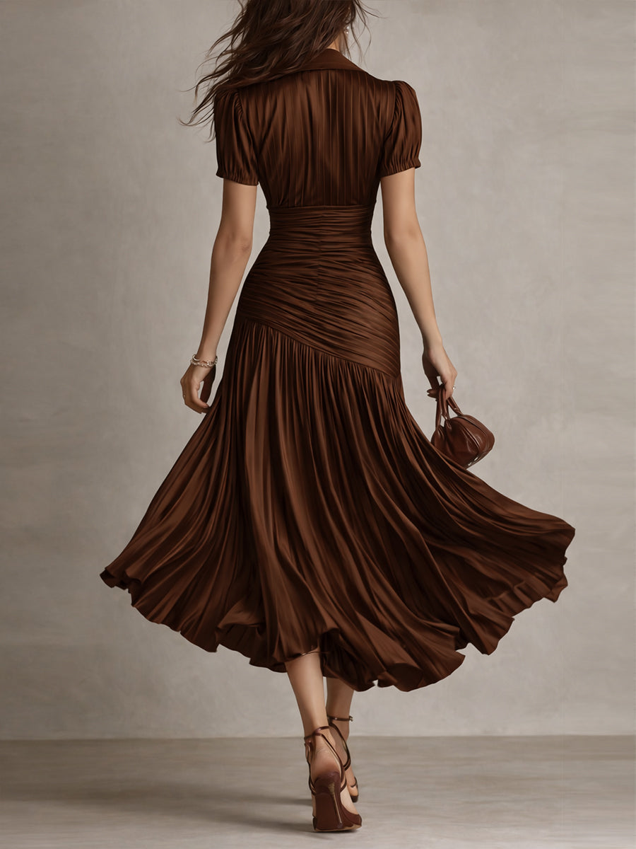 Adriana - Vestito midi in raso a righe retrò