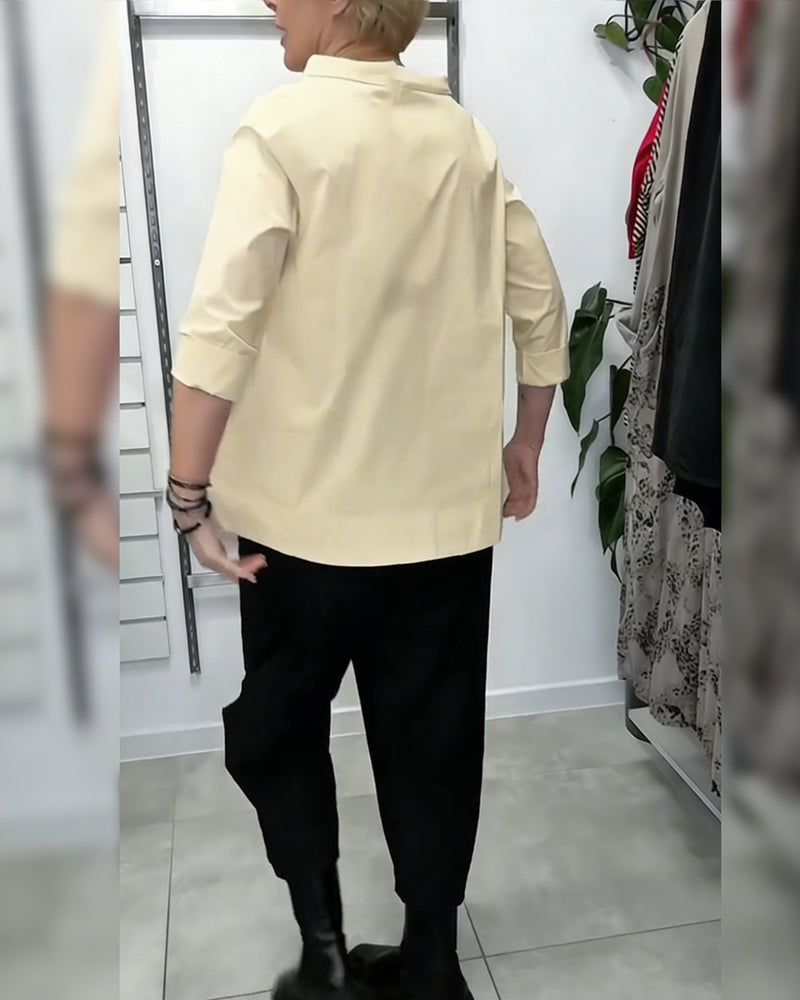 100% cotone Camicetta con colletto largo tinta unita casual