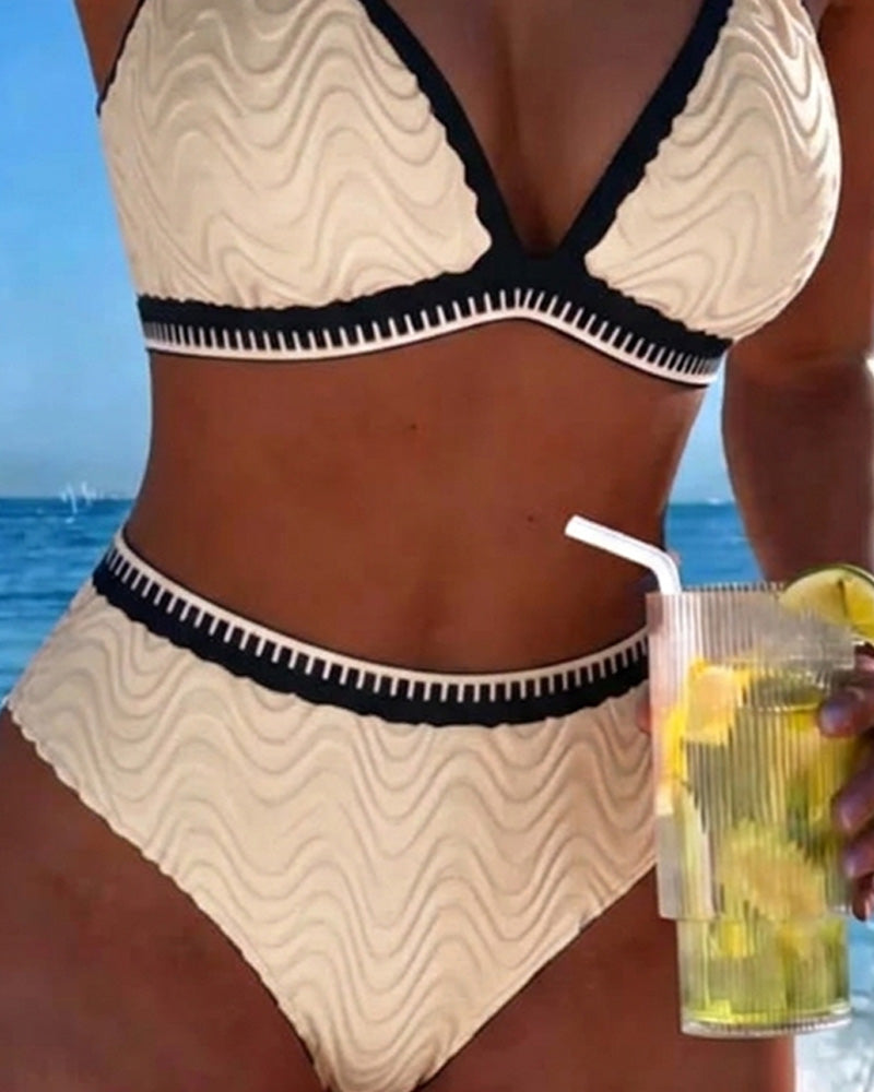 Bikini A Blocchi Di Colore Doppia Bretella Testurizzato
