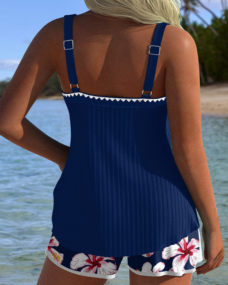 Tankini due pezzi a coste stampato boxer