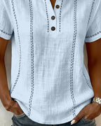T-shirt casual con scollo a V e bottoni