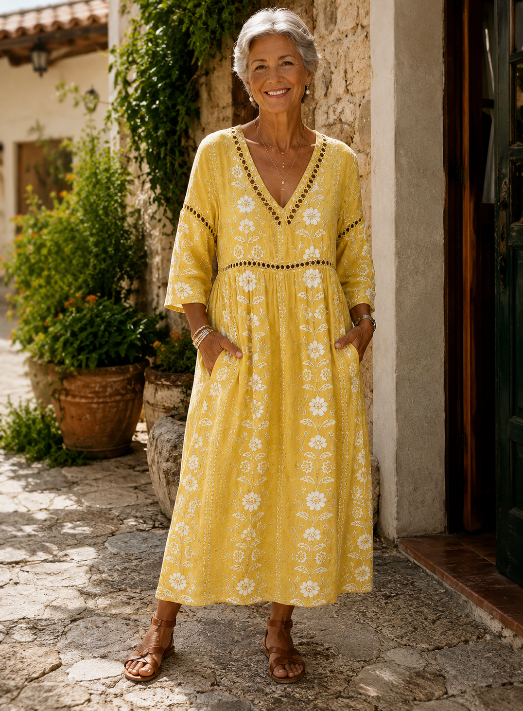 Maria | Vestito Midi Floreale Giallo Morbido