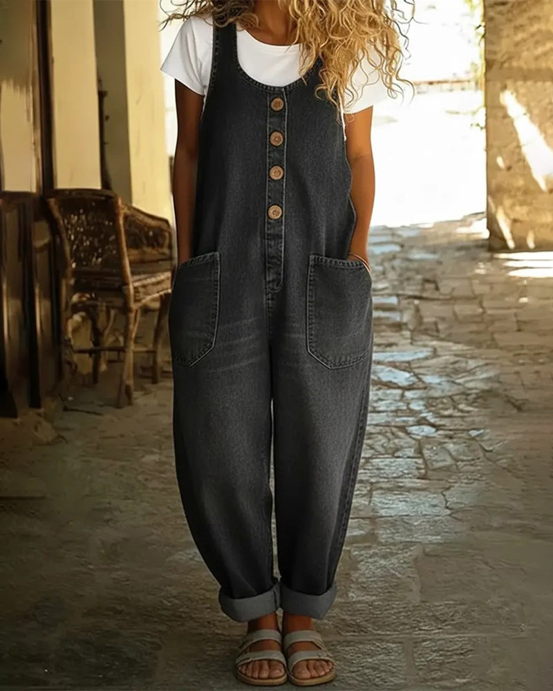 Tuta in denim casual con tasche