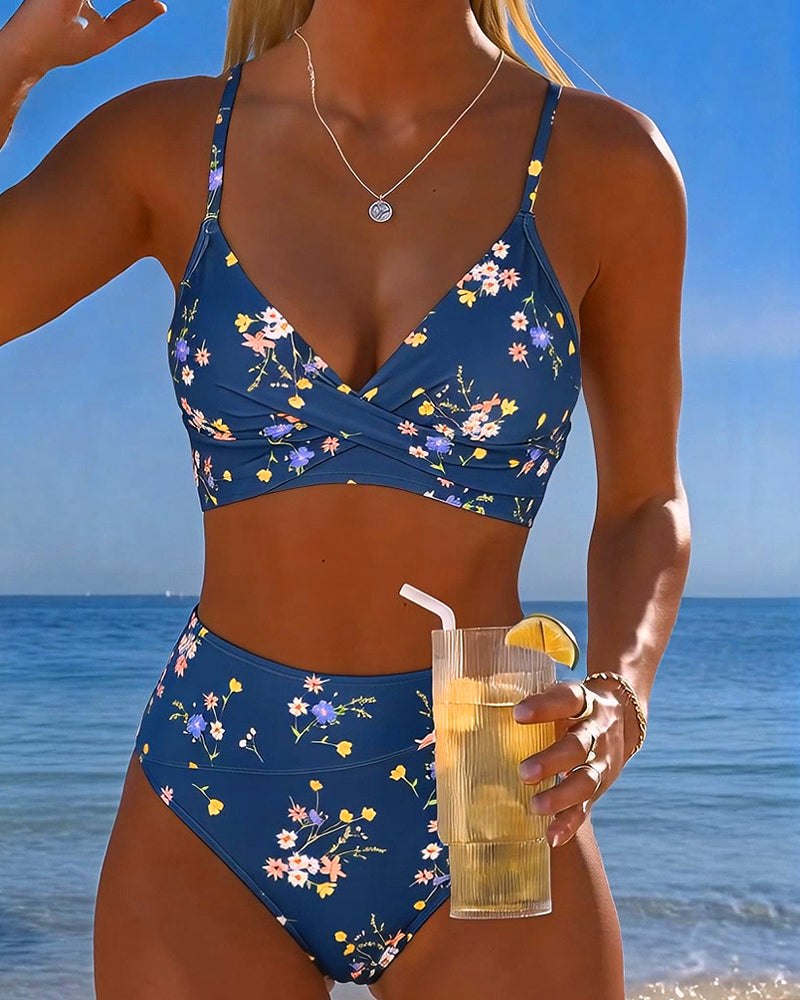 Bikini sexy incrociato con stampa floreale