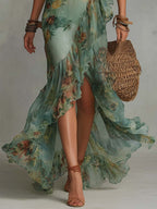 Aurora - Abito lungo floreale boho con orlo asimmetrico romantico