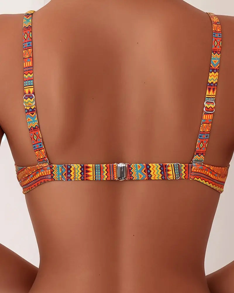 Costume da bagno a due pezzi con reggiseno a righe stampate