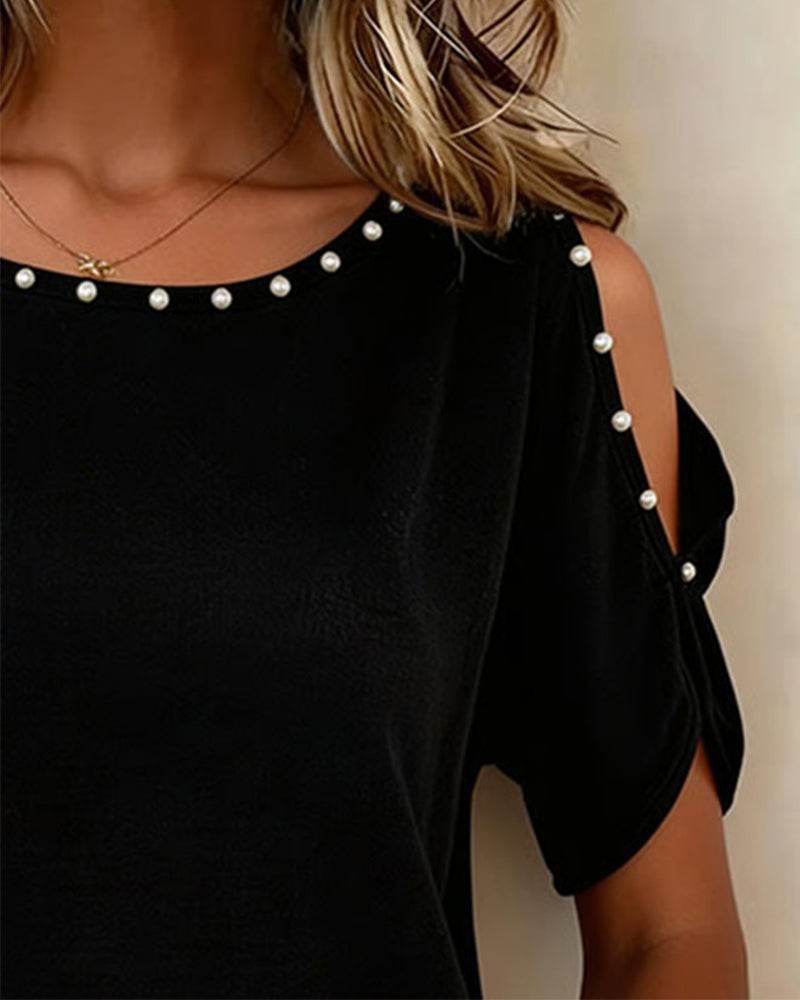 Camicetta Off-Shoulder a Maniche Corte con Scollo Rotondo