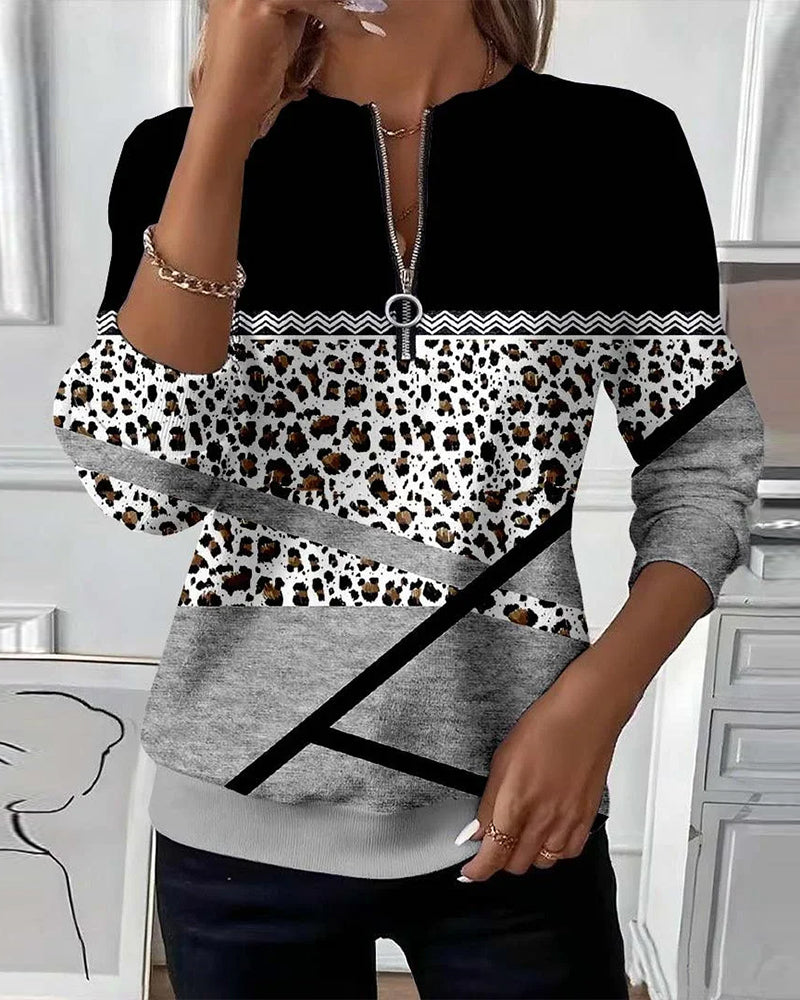 Felpa con collo con zip stampata
