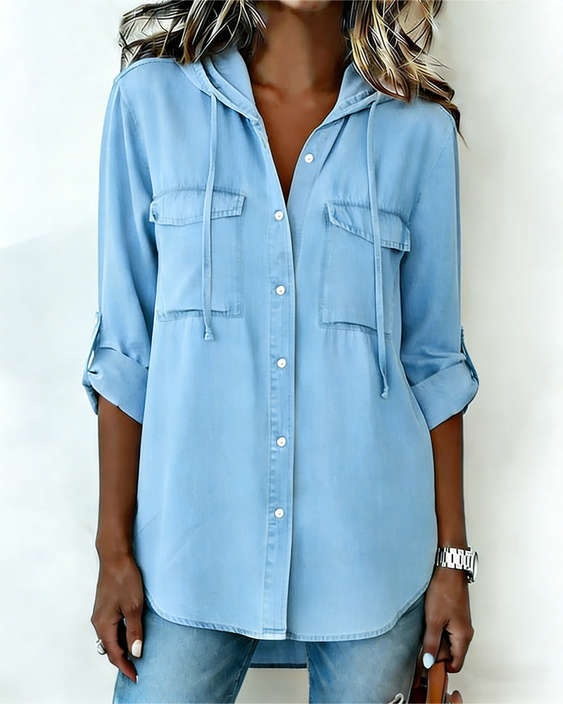 Camicia Donna Cappuccio Finto Denim