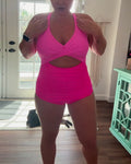 Costume da bagno intero alla moda con blocchi di colore e scollo all'americana