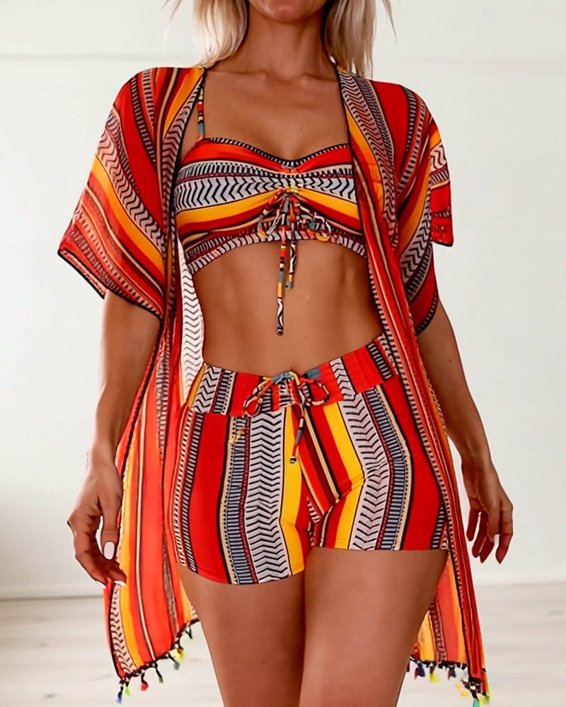 costume da bagno bikini tre pezzi stampato per le vacanze