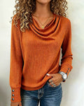 T-shirt in tinta unita con scollo a cascata in maglia