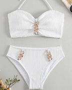 Costume da bagno all'americana a righe tinta unita