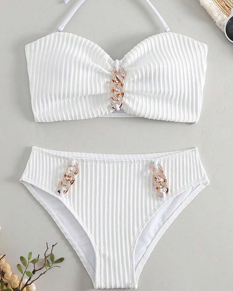 Costume da bagno all'americana a righe tinta unita