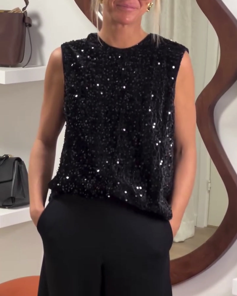 Canotta alla moda con nodo e paillettes