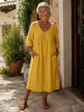 Aurélie | Abito Ampio in Lino e Cotone con Pizzo