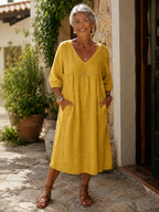 Aurélie | Abito Ampio in Lino e Cotone con Pizzo