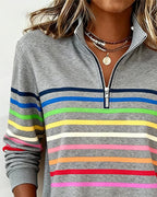 Felpa con mezza zip e strisce arcobaleno alla moda