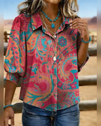 Camicia Tendenza Stampata Maniche Corte Ampia