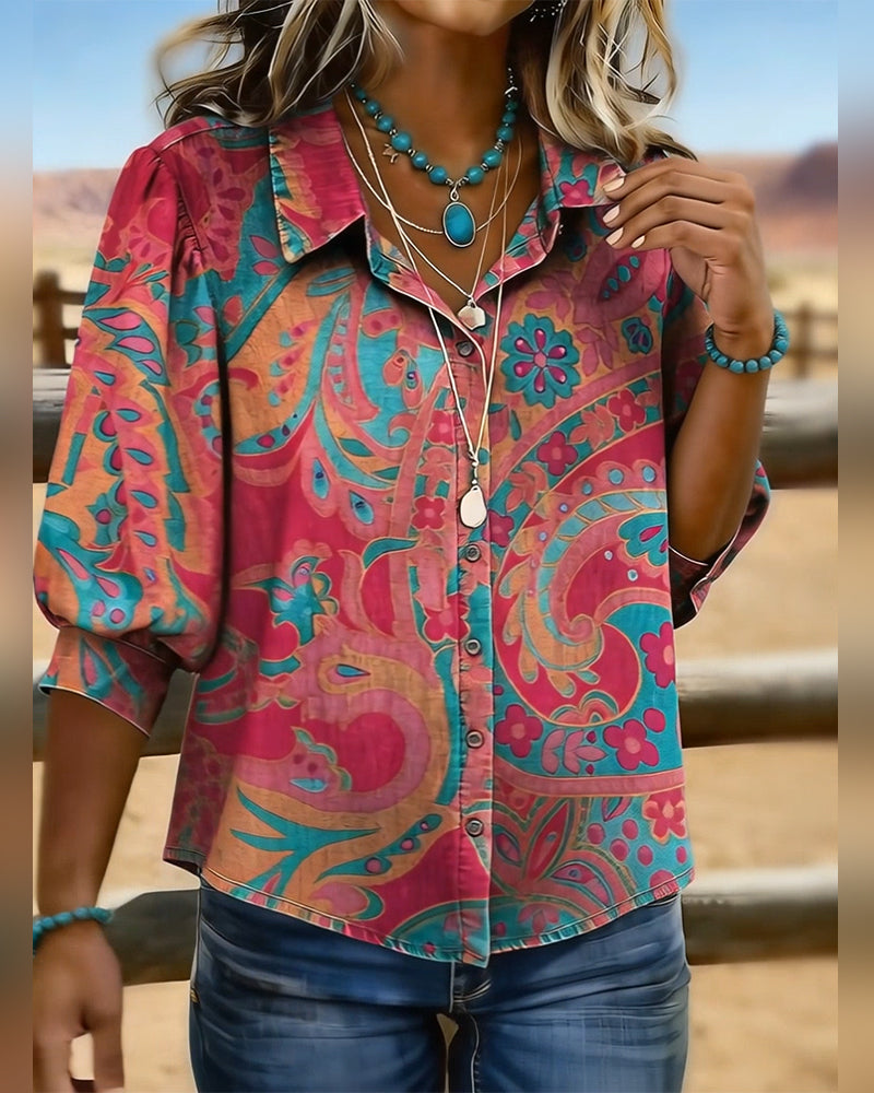 Camicia Tendenza Stampata Maniche Corte Ampia