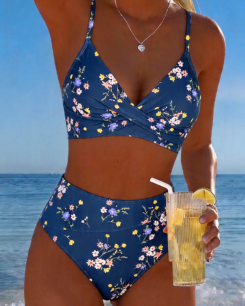 Bikini sexy incrociato con stampa floreale