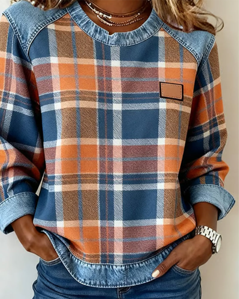 Felpa di Tendenza con Motivo Patchwork a Quadri