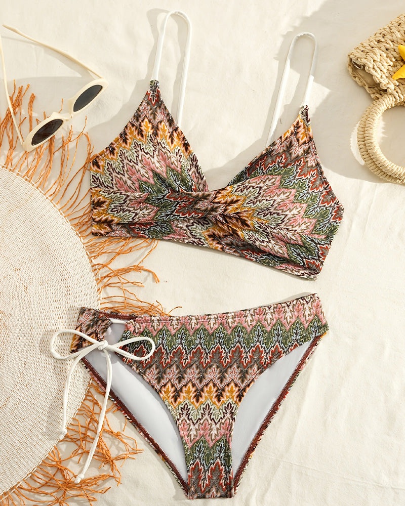 Bikini stampato a triangolo con nodo