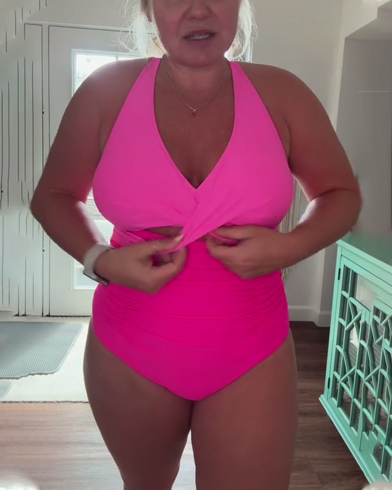 Costume da bagno intero alla moda con blocchi di colore e scollo all'americana