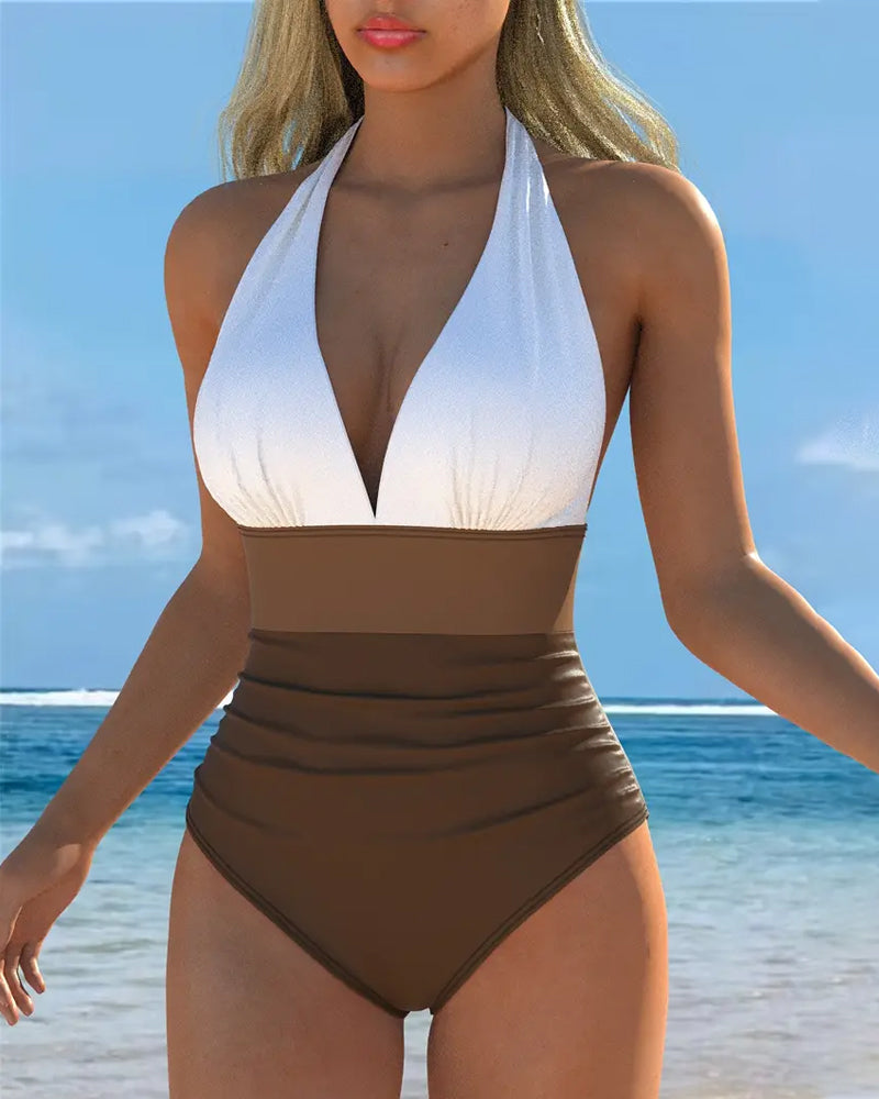 Costume da Bagno Intero a Contrasto di Colore