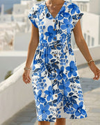 Vestito Stampa Floreale Scollo a V Maniche Corte