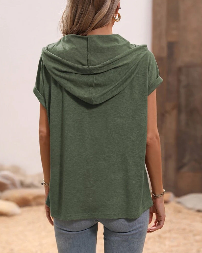 T-shirt casual con cappuccio, coulisse e maniche corte