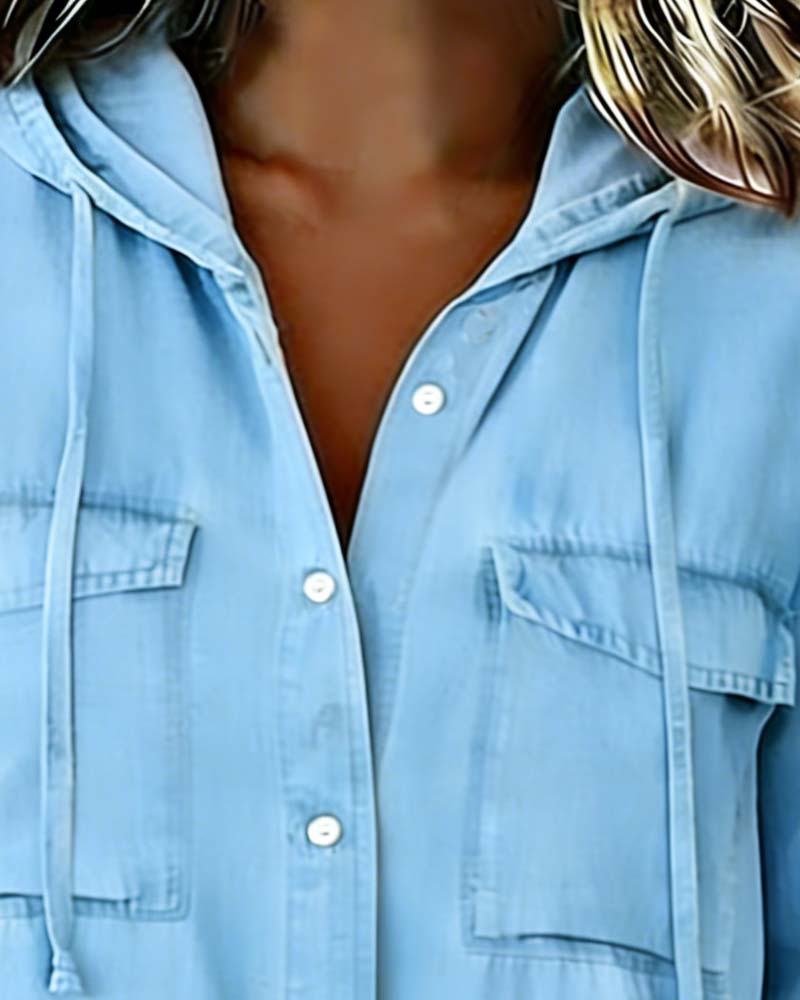 Camicia Donna Cappuccio Finto Denim