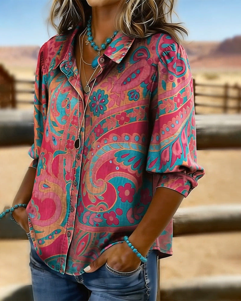 Camicia Tendenza Stampata Maniche Corte Ampia