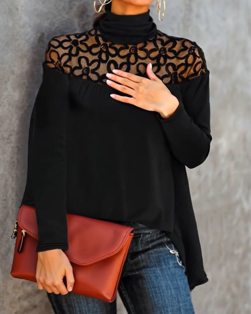 Dolcevita in pizzo a maglia trasparente