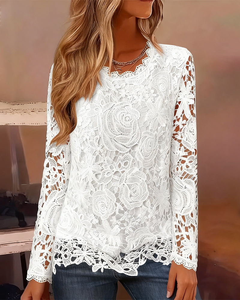 Top in pizzo a maniche lunghe basic
