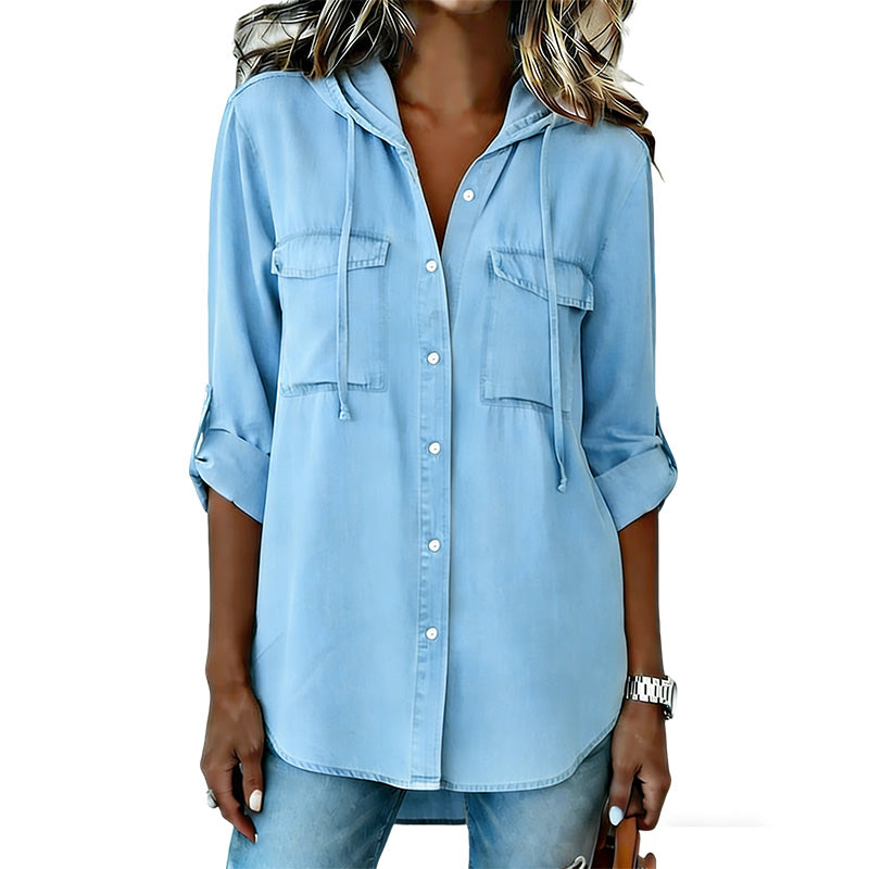 Camicia Donna Cappuccio Finto Denim