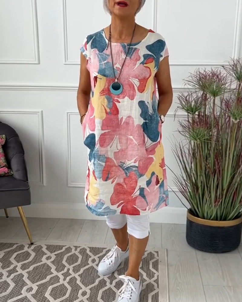 Maglia lunga casual con stampa floreale colorata