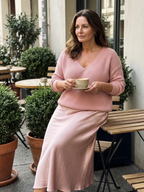 Luciana | Completo Gonna in Raso Tagliata in Sbieco con Coprispalle in Maglia