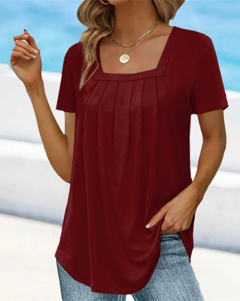 T-shirt a maniche corte tinta unita con scollo quadrato