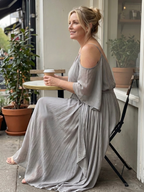Marisol | Set Top Drappeggiato con Spalle Scoperte e Pantaloni a Gamba Larga